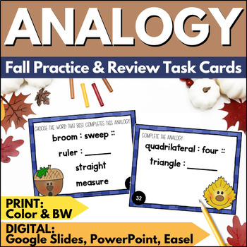 Preview of Fall Analogy Task Cards - Autumn Vocabulary and Reading Practice Activities