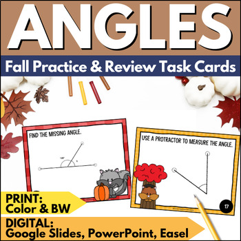 Preview of Fall Angles & Measuring Angles Task Cards Practice & Review Activity for Autumn