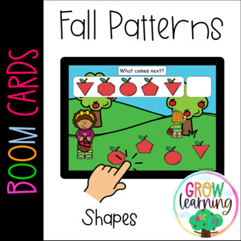 Preview of Fall Apple Shapes Patterns BOOM Cards™️ for Pre-K Math Centers