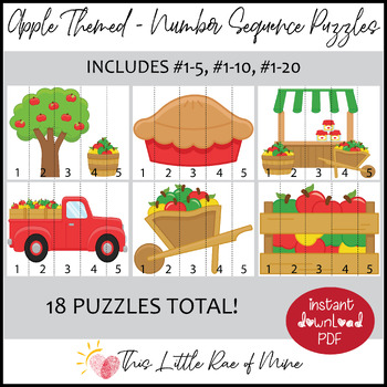 Preview of Fall Apple number sequence puzzle - printable - autumn - math - counting