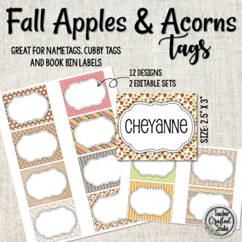 Preview of Fall Apples and Acorn Tags for Organizing Cubbies, Name Tags, Coat Hooks, Labels