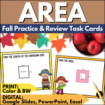 Preview of Fall Area and Area of Irregular Shapes Task Cards for Autumn Practice & Review