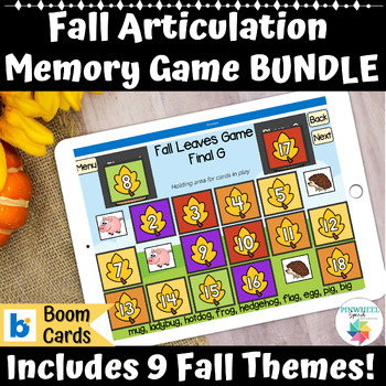 Preview of Fall Articulation Memory Games Boom Cards™ Bundle Speech Therapy Activities