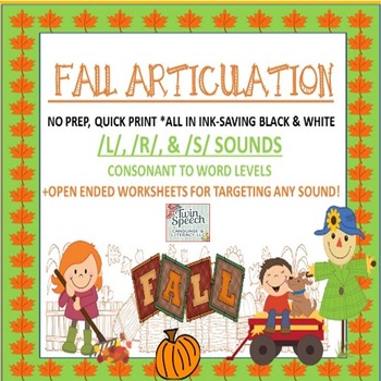 Preview of Fall Articulation No Prep, Quick Print Unit: /L/, /R/, /S/ & open-ended pages