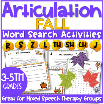 Preview of Fall Articulation Word Search Activities | R S Z SH CH J TH L