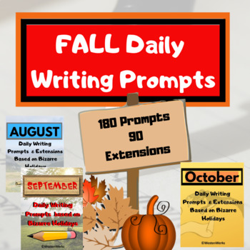 Preview of Fall (Aug.Sept.Oct.) Writing Prompts + DAILY Photos + Extensions 180 prompts