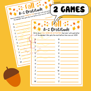 Preview of Fall Autumn A-Z Gratitude Word race game Alphabet ABC activity early finishers