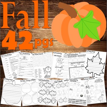 Preview of Fall Autumn Activities Worksheets Writing Vocabulary Literacy Math NO PREP