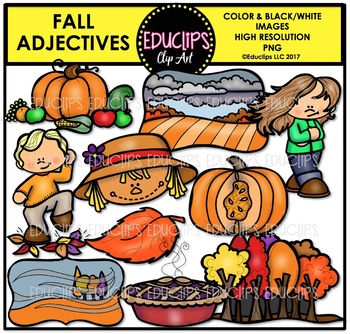 Preview of Fall/Autumn Adjectives Clip Art Bundle {Educlips Clipart}