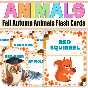 Preview of Fall Autumn Animals Flash Cards  | Fall animals Posters For Kindergarten