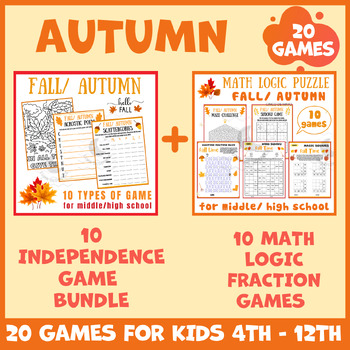 Preview of Fall Autumn BUNDLE math puzzle worksheets icebreaker game brain breaks no prep