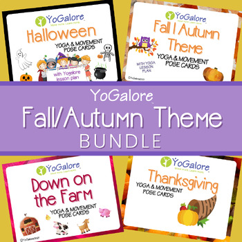 Preview of Fall/Autumn Bundle of 4 Sets Yoga & Movement Cards Activities for Preschoolers