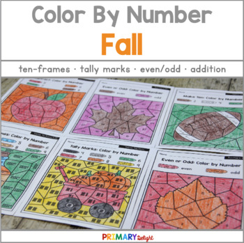 Preview of Fall Color by Number Addition & Subtraction | Autumn Math