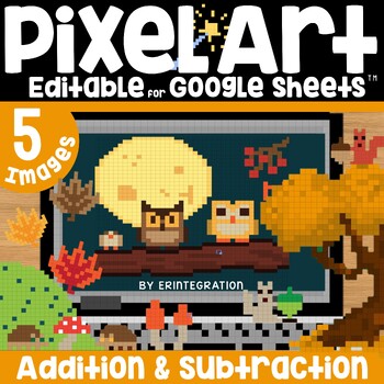 Preview of Pixel Art Math Addition and Subtraction Facts on Google Sheets: Fall Theme