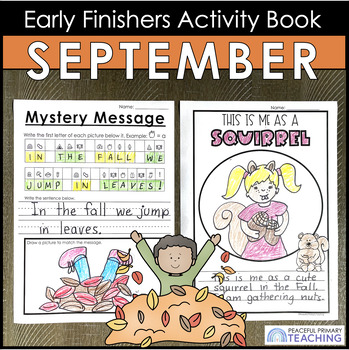 Preview of Fall Autumn Early Finishers Printable Workbook - Writing Math Drawing Activities