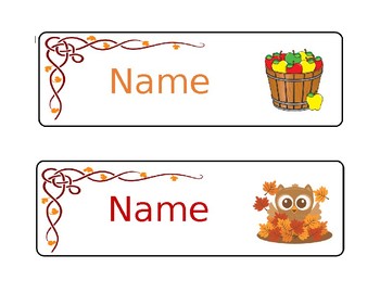 Preview of Fall/Autumn Editable Name Tags