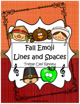 Preview of Fall/Autumn Emoji Treble Clef Lines & Spaces Review - Printable Worksheets PDF