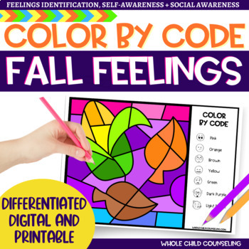 Preview of Fall Autumn Feelings Color by Code Digital and Print Emotional Identification