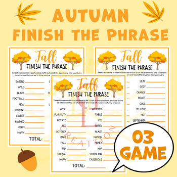 Preview of Fall Autumn Finish the Phrase activity word problem crossword middle high school