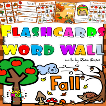 Preview of Fall Autumn Flashcards Word Wall Pocket Chart Bulletin Board Pack