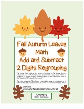 Preview of Fall Autumn Leaves - Fall 2 Digit Subtraction & Addition Regrouping (color)