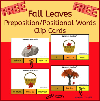 Preview of Fall / Autumn Leaves Prepositions / Positional Concepts Clip Cards 10 Cards FREE