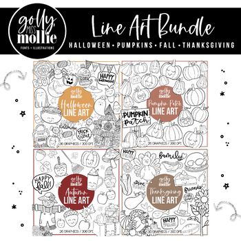 Preview of Fall/Autumn Line Art Bundle (Clip Art)