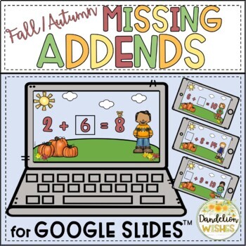 Preview of Fall Autumn Math Missing Addends for Google Slides