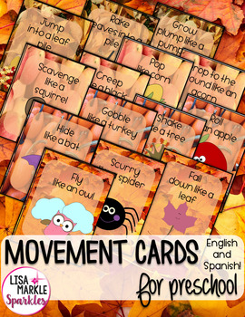 Preview of Fall Autumn Movement Cards for Preschool and Brain Break Transition Activity