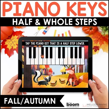Preview of Music BOOM™ Cards for Fall - Half & Whole Steps Higher & Lower on the Piano Keys