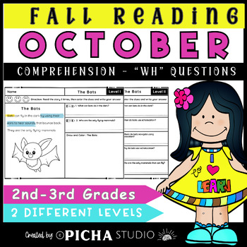 Preview of Fall Autumn October Reading comprehension passages with WH questions (Leveled)