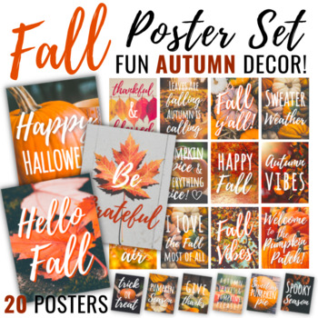 Preview of Fall Autumn Poster Set • Classroom Decor • Halloween • Thanksgiving • October