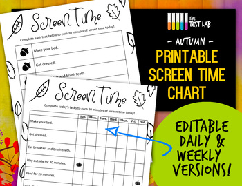Preview of Fall Autumn Printable Screen Time Chart Chore Checklist Homeschool Break