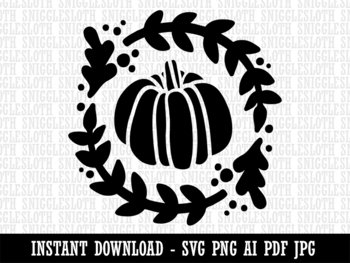 Fall Autumn Pumpkin in Wreath Clipart Instant Digital Download AI PDF ...
