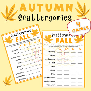 Preview of Fall Autumn Scattergories game Puzzle riddles sight word middle high school 7th