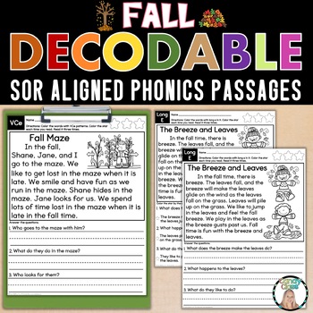 Preview of Fall Autumn Science of Reading Comprehension Decodable Phonics Passages