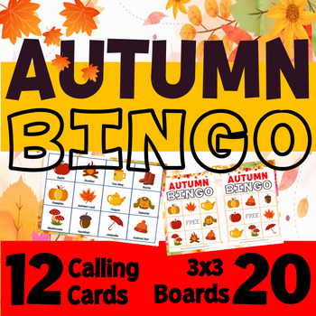 Preview of Fall Autumn Season 3x3 BINGO game | 12 Calling Cards with 20 Boards.