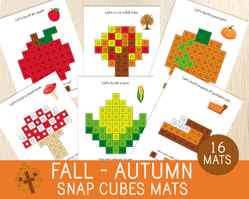 Preview of Fall - Autumn Snap Cubes Mats, Connecting Cubes Task Cards, Fine Motor Skills
