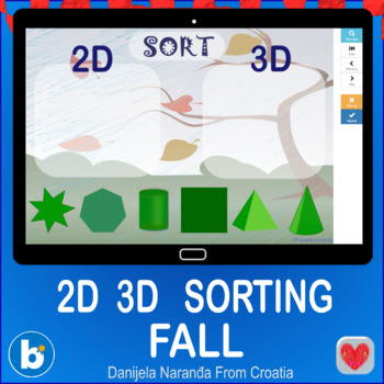Preview of Fall Autumn Sorting 2D  3D  Shapes Falls Geometry Boom Cards