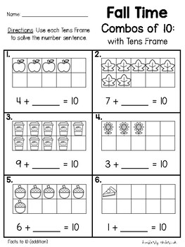 Fall - Autumn Tens Frame: Making Combos of 10 (Basic Facts - Number Sense)