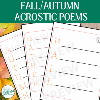 Fall/Autumn - Thanksgiving - Acrostic Poems by Wild Fields Learning