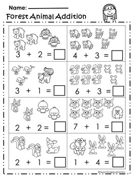 Forest Animals Theme Math Addition and Subtraction Worksheets | TPT