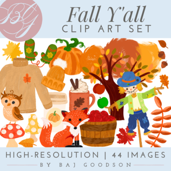 Preview of Fall Autumn Themed Hand Drawn Premium Color Cute Clip Art Set | 300dpi PNGs
