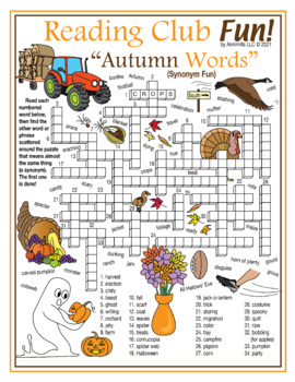 Fall / Autumn Vocabulary (Synonyms) Crossword Puzzle by Reading Club Fun