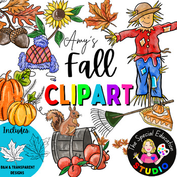 Preview of Fall Autumn Watercolor Clipart Special Education Watercolour Clip Art pumpkin
