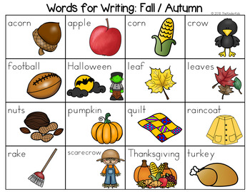 Preview of Fall / Autumn Word List - Writing Center