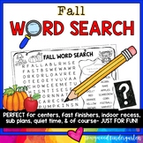 Fall / Autumn Word Search Puzzle .  Literacy Centers , Sub
