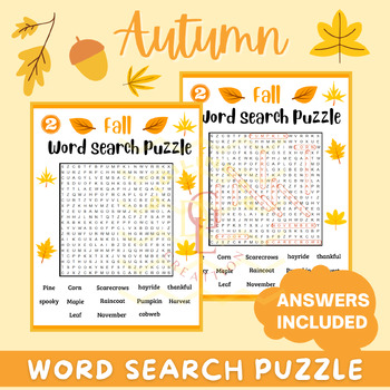 Preview of Fall Autumn Word Search puzzle game sight Word problem middle early finishers