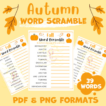 Preview of Fall Autumn Word scramble Puzzle Crossword word searches activities middle 7th