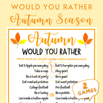 Preview of Fall Autumn Would You Rather speech therapy Activities middle high school 5th